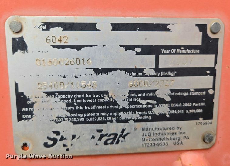 image for item EO0949 2007 Skytrak 6042 telehandler