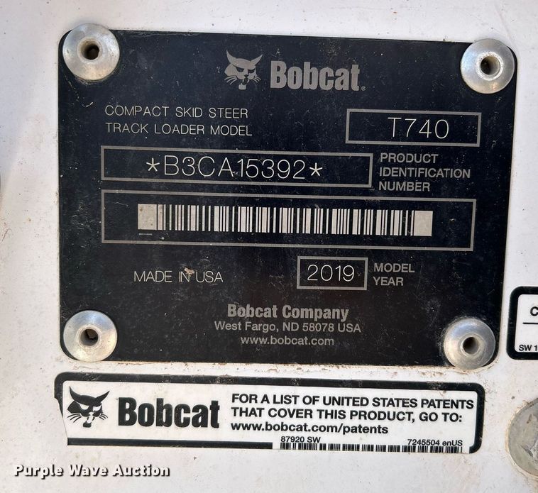 image for item EX9792 2019 Bobcat T740 tracked skid steer loader