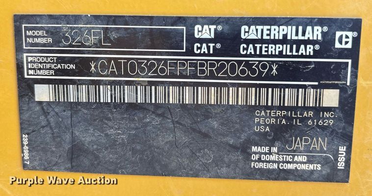 image for item ND9721 2019 Caterpillar 326F L excavator