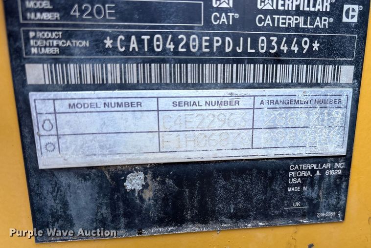 image for item ND9755 2012 Caterpillar 420E backhoe