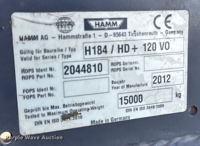 image for item NE9821 2012 Hamm HD+120VO double drum vibratory roller