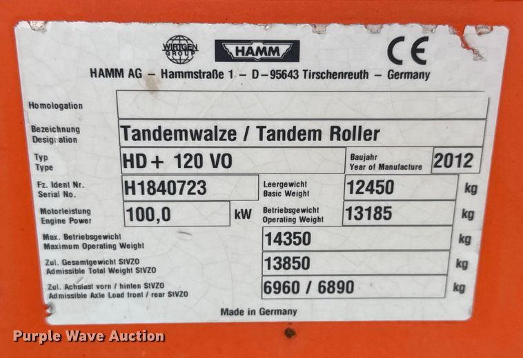 image for item NE9821 2012 Hamm HD+120VO double drum vibratory roller
