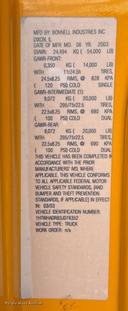 image for item DH9951 2003 International 7400 dump truck