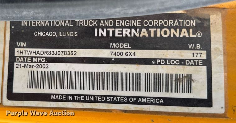 image for item DH9951 2003 International 7400 dump truck