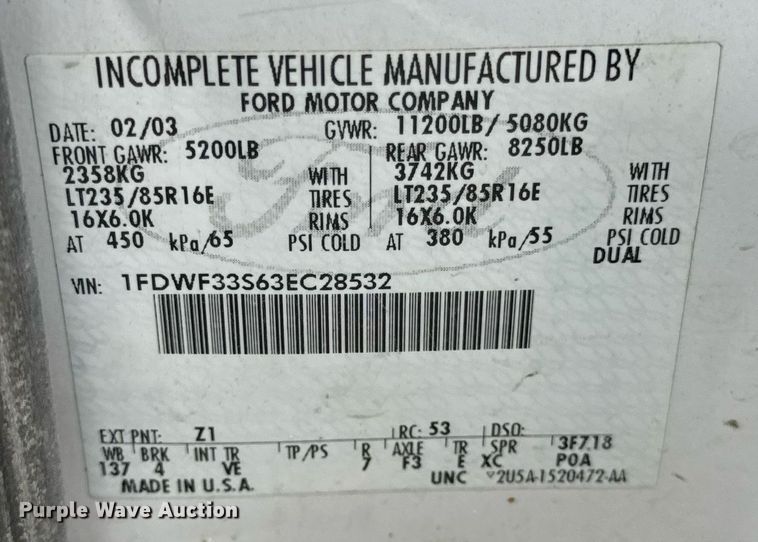 image for item DH9958 2003 Ford F350 Super Duty XL dump bed pickup truck