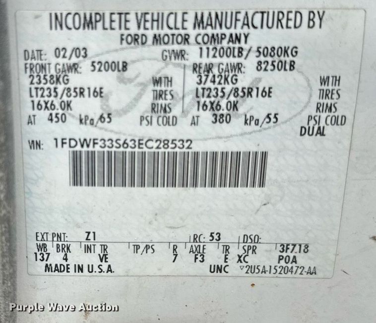 image for item DH9958 2003 Ford F350 Super Duty XL dump bed pickup truck