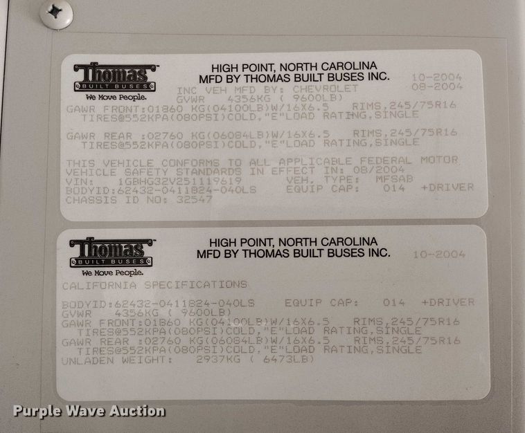 image for item DP4981 2005 Chevrolet Express G3500 school bus