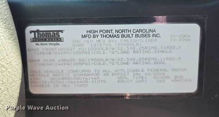 image for item DT6863 2008 Thomas Built Buses Saf-T-Liner C2 school bus