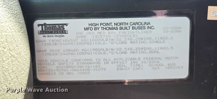 image for item DT6863 2008 Thomas Built Buses Saf-T-Liner C2 school bus