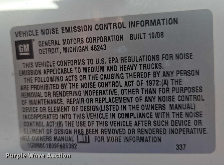 image for item DT6899 2009 Chevrolet C8500 bucket truck