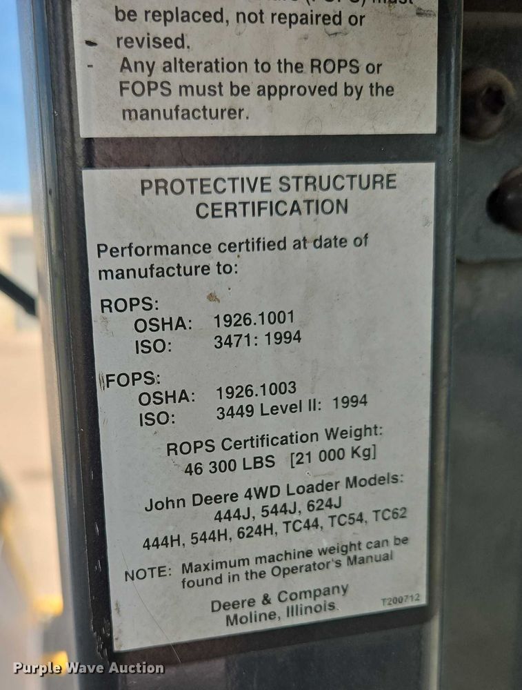 image for item DT7192 2008 John Deere 624J High Lift wheel loader