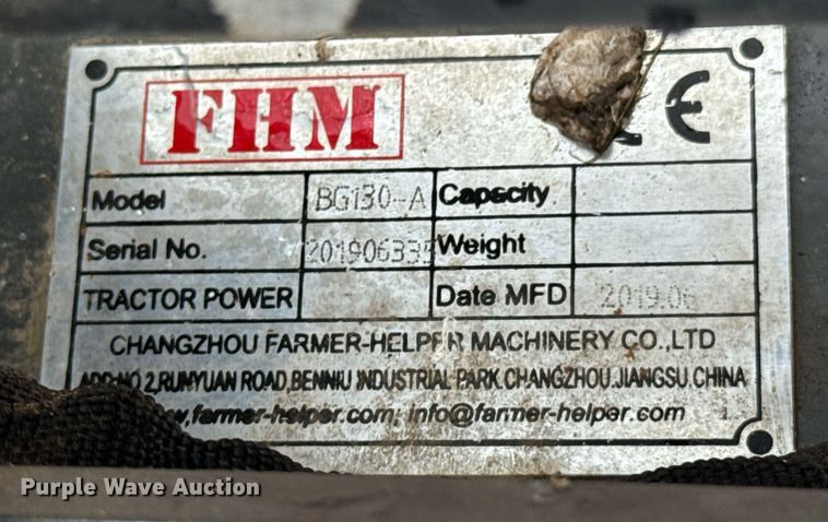 image for item DU9171 FHM BG130-A skid steer bale grabber
