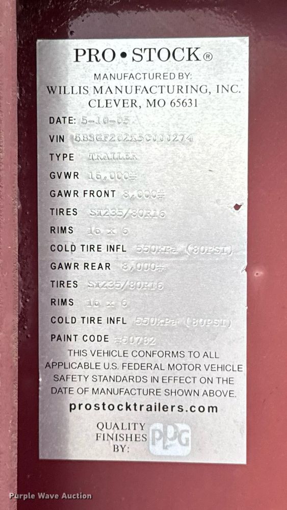 image for item DU9174 2005 Wild Cat equipment trailer