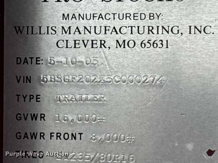 image for item DU9174 2005 Wild Cat equipment trailer