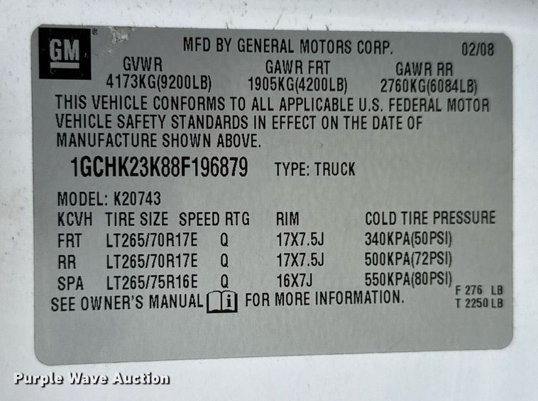 image for item DU9188 2008 Chevrolet Silverado 2500HD LTZ Crew Cab pickup truck