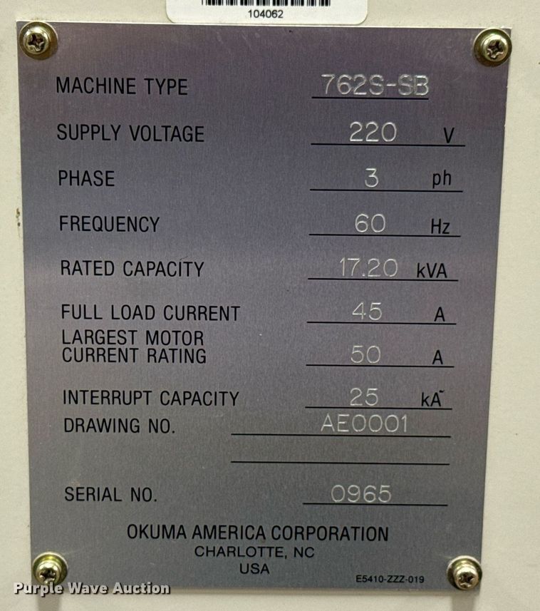 image for item DU9770 Okuma 762S lathe