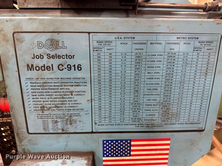 image for item DU9772 DoAll C-916S metal band saw
