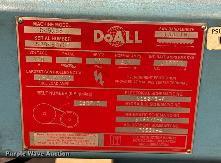 image for item DU9772 DoAll C-916S metal band saw