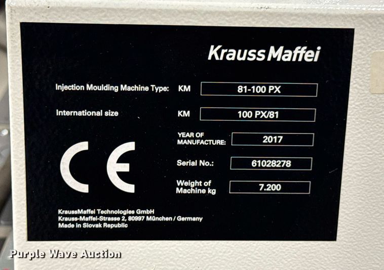 image for item DU9773 2017 KraussMaffei KM-81-100-PX injection molding machine