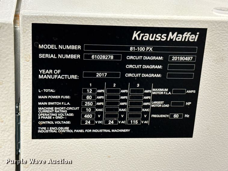 image for item DU9773 2017 KraussMaffei KM-81-100-PX injection molding machine