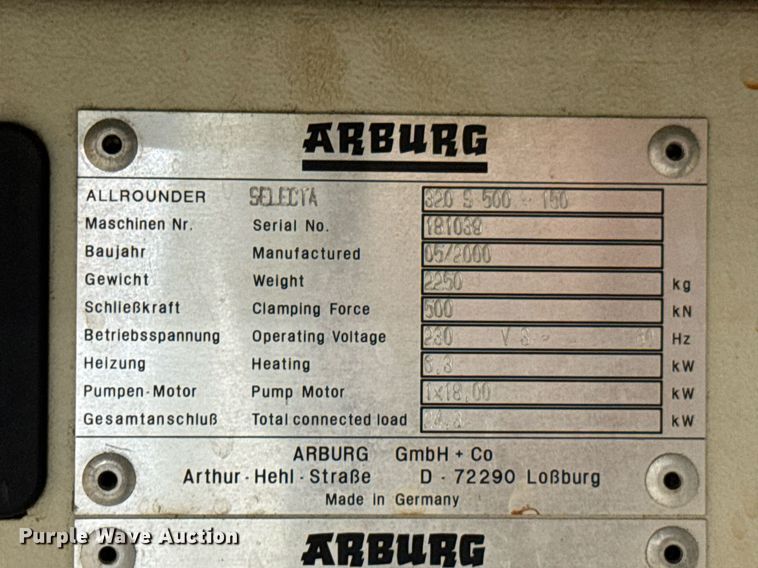 image for item DU9774 2000 Arburg 320S Allrounder injection molding machine