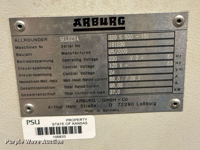 image for item DU9774 2000 Arburg 320S Allrounder injection molding machine