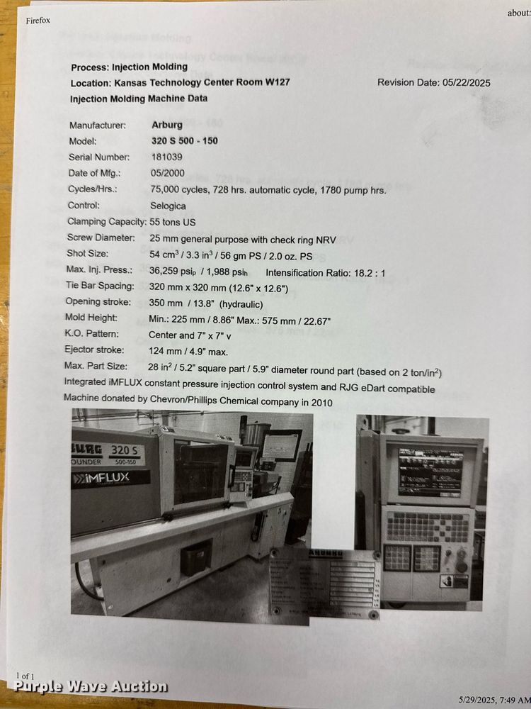 image for item DU9774 2000 Arburg 320S Allrounder injection molding machine