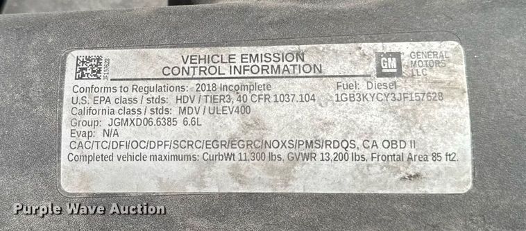 image for item DV2641 2018 Chevrolet Silverado 3500HD pickup truck cab and chassis