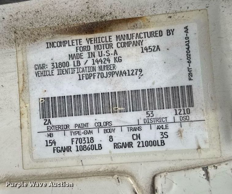 image for item DV2701 1993 Ford F700 sewer jetter truck