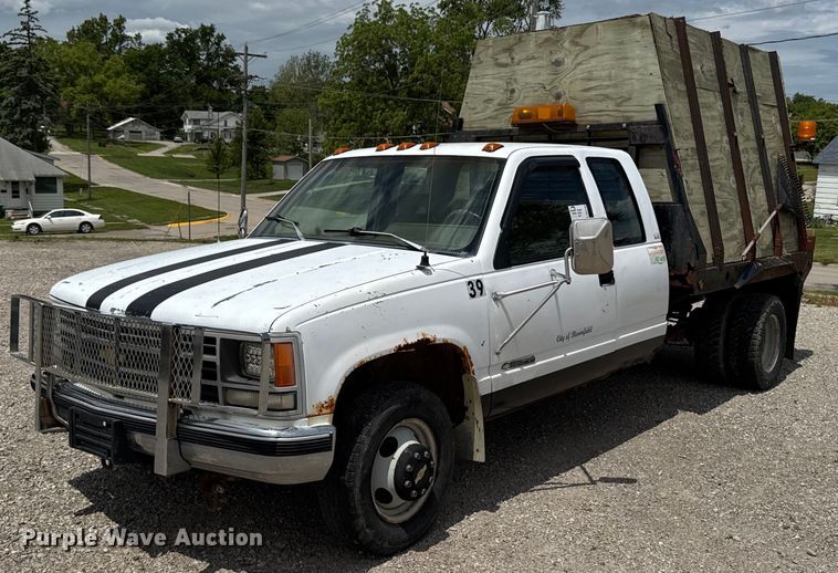 image for item DV2704 1993 Chevrolet Cheyenne 3500 Ext. Cab dump flatbed pickup truck