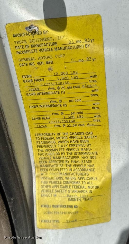 image for item DV2704 1993 Chevrolet Cheyenne 3500 Ext. Cab dump flatbed pickup truck