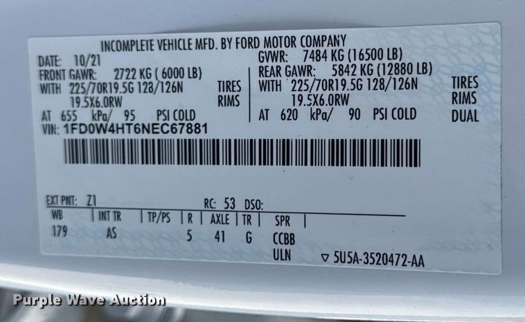 image for item DV4062 2022 Ford F450 Super Duty XL truck cab and chassis