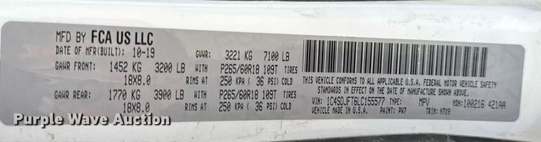 image for item DV4128 2020 Dodge Durango SSV SUV