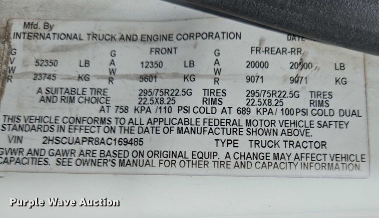 image for item DW7030 2010 International ProStar Premium semi truck