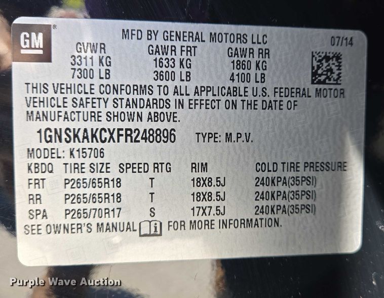 image for item DW7033 2015 Chevrolet Tahoe SUV