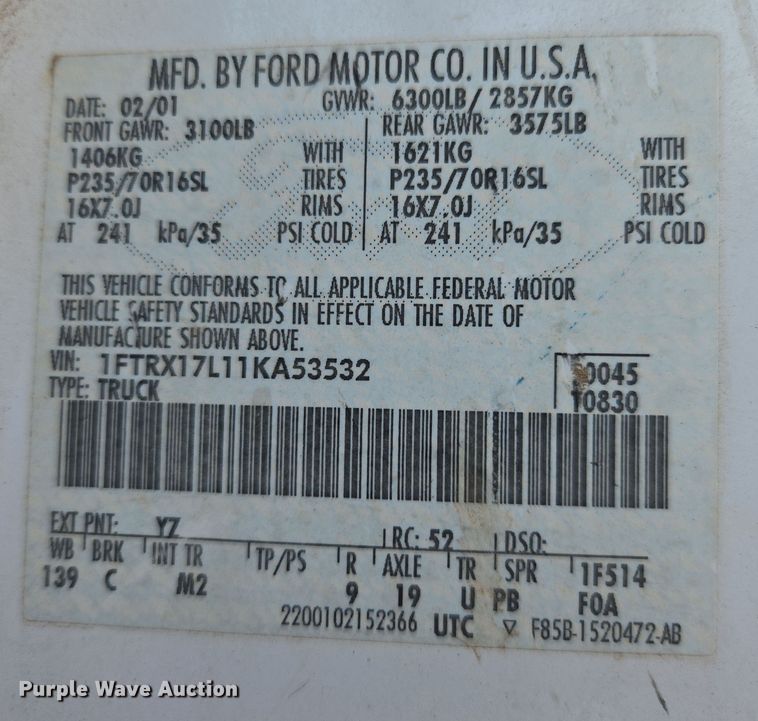 image for item DW8557 2001 Ford F150 SuperCab pickup truck