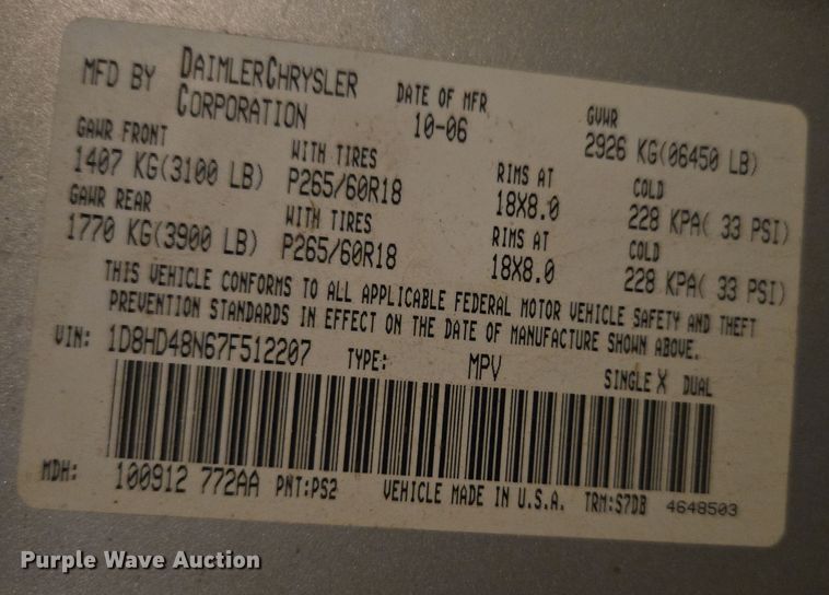 image for item DW8584 2007 Dodge Durango SUV