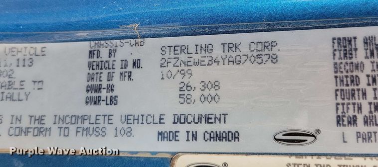 image for item DX6976 2000 Sterling LT9500 dump truck