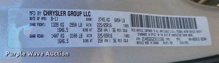 image for item DX6987 2012 Dodge Grand Caravan Crew van