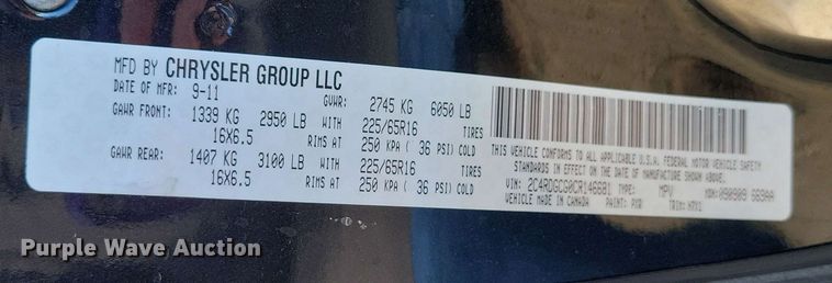 image for item DX6988 2012 Dodge Grand Caravan van