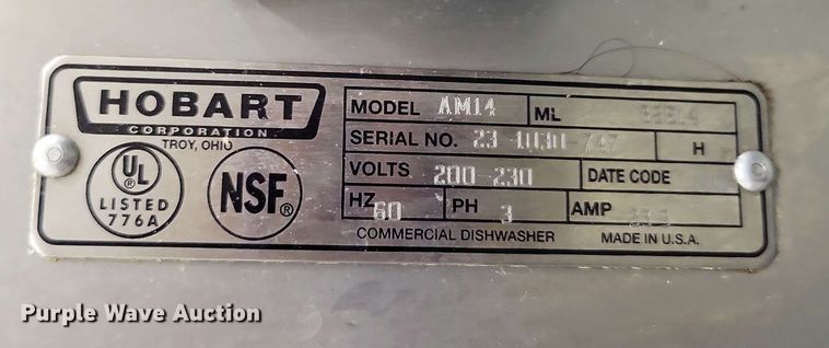 image for item DX6989 Hobart AM14 dishwasher