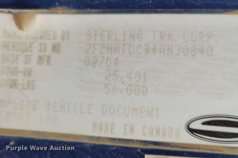 image for item DX6992 2004 Sterling L7500 dump truck