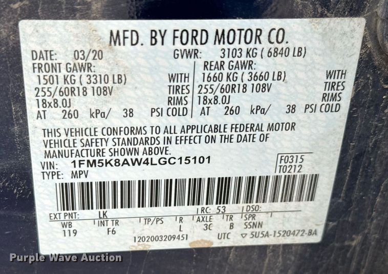 image for item DY0130 2020 Ford Explorer Police Interceptor SUV