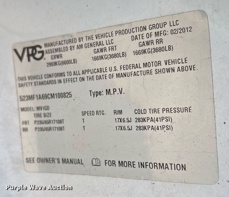 image for item DY0487 2012 Vehicle Production Group MV-1 handicap accessible van
