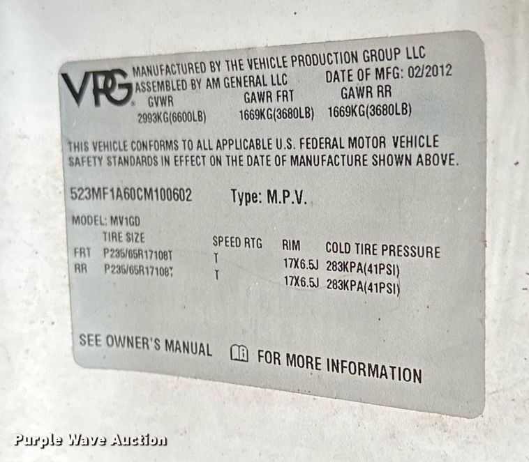 image for item DY0491 2012 Vehicle Production Group MV-1 handicap accessible van