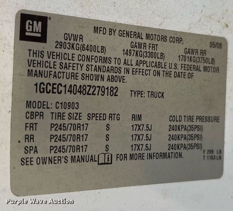 image for item DY0528 2008 Chevrolet Silverado 1500 pickup truck