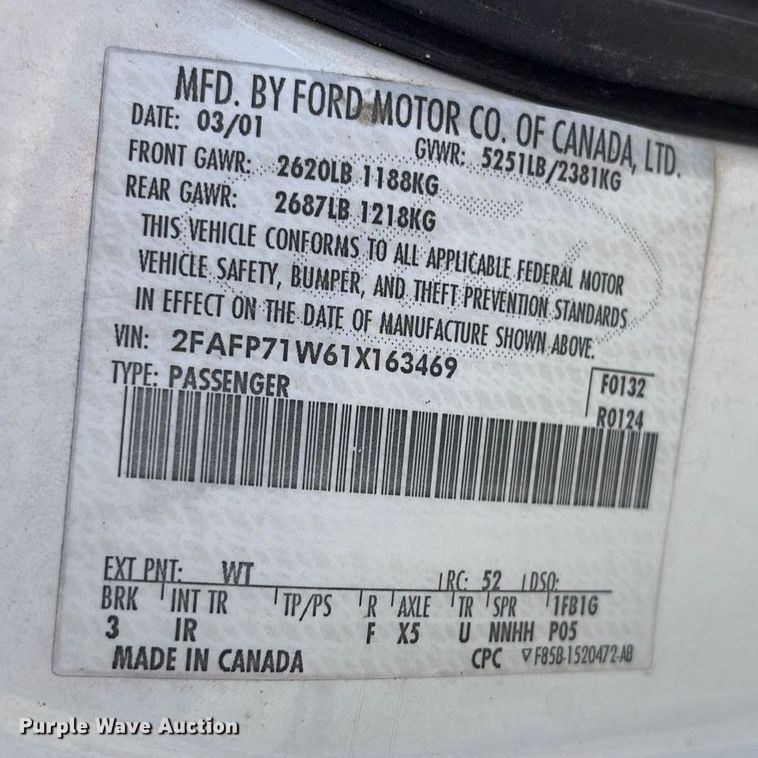 image for item DY0531 2001 Ford Crown Victoria Police Interceptor 