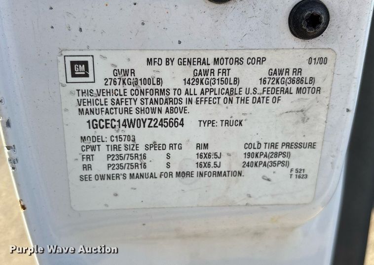 image for item DY0534 2000 Chevrolet Silverado 1500 pickup truck