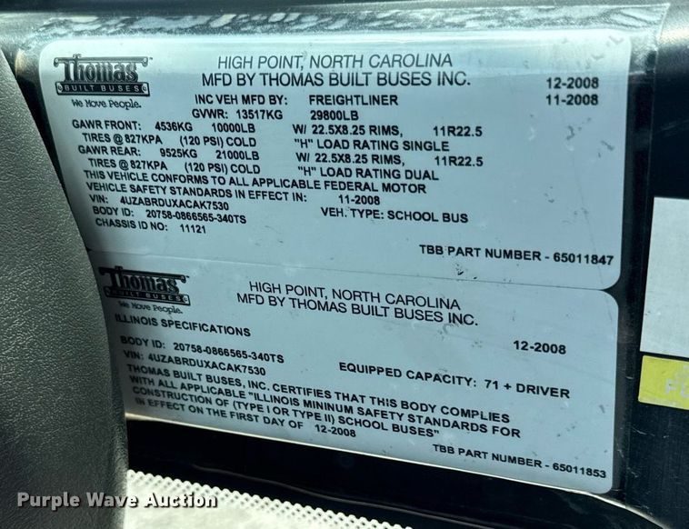 image for item DZ4197 2010 Thomas  Saf-T-liner school bus