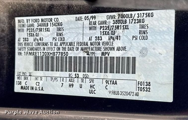 image for item DZ4200 1999 Ford E150 van